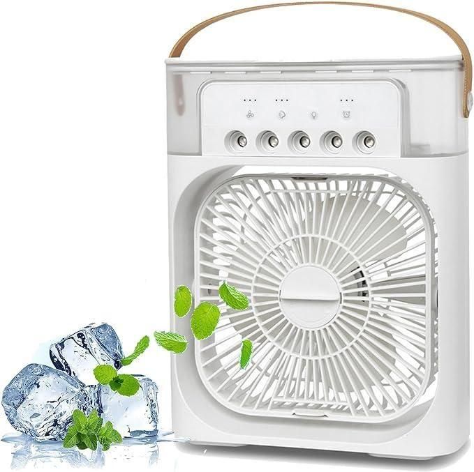 IndieCart - Portable Mini AC with Mist Fan-3 in 1 Home and Office Air Conditioner-USB Powered with 7 Color LED Light & 3 Adjustable Speeds